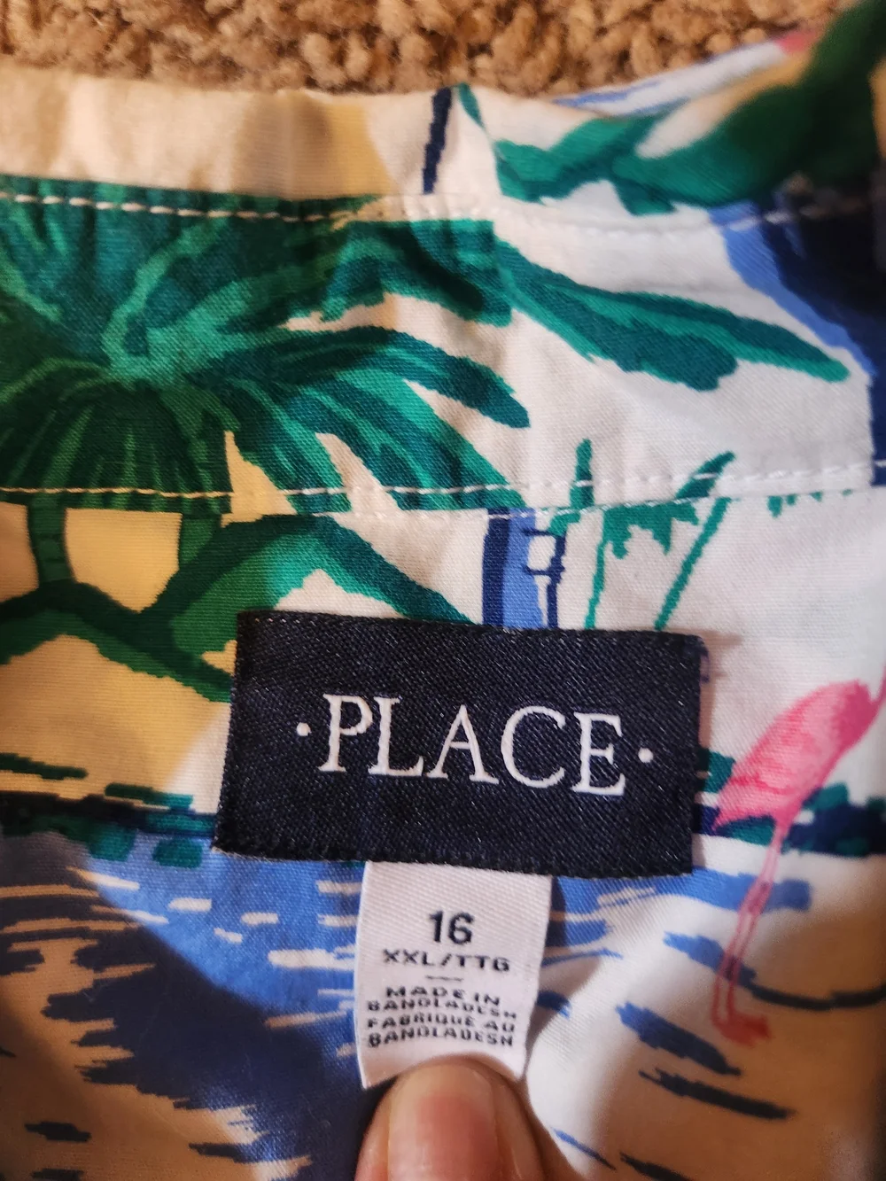 The Childrens Place Boys Tropical Print Shirt - White/Green/Blue Sz16